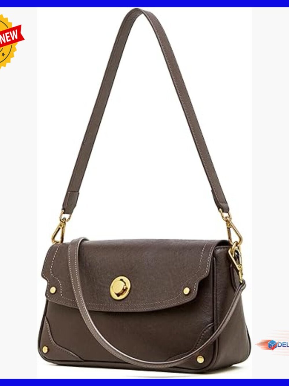 Genuine Leather Crossbody Bag with 2 Detachable Straps, Satchel Purse